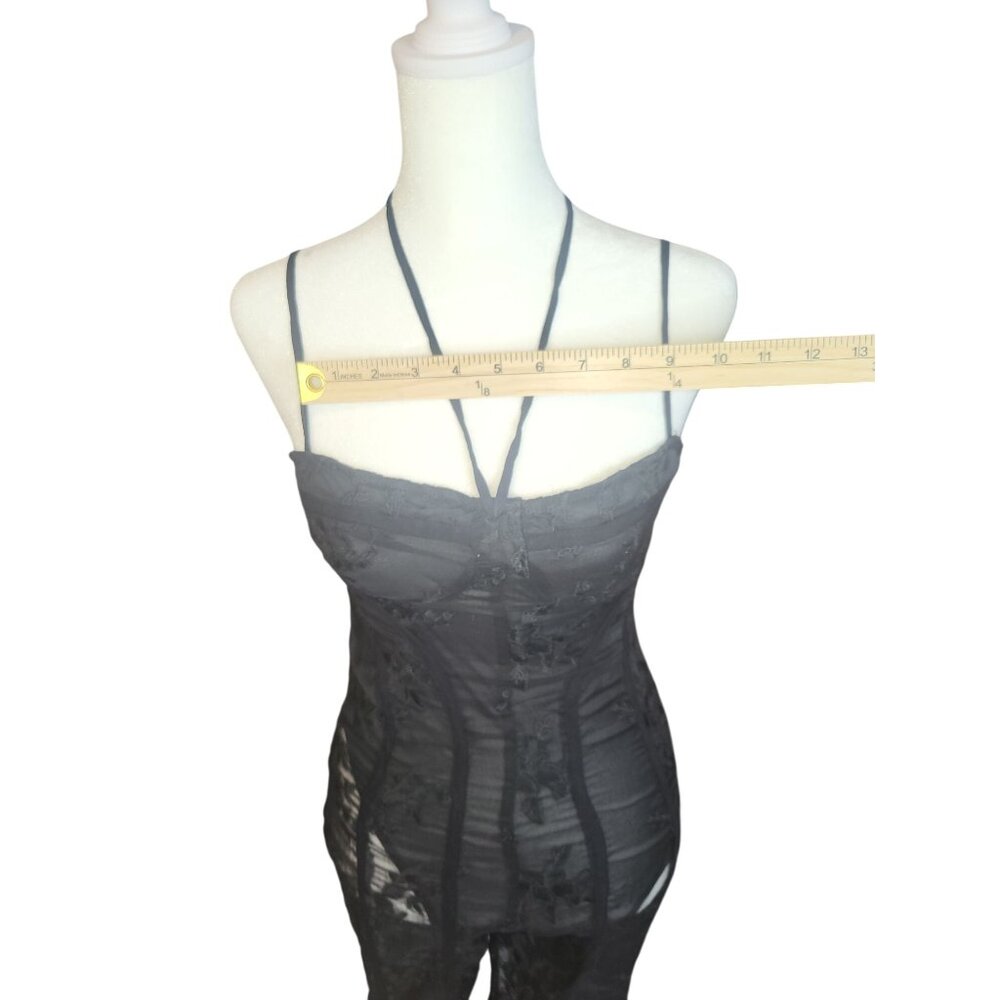 PrettyLittleThing Black Lace Binding Detail Strappy Sheer Jumpsuit Size 4 - Picture 5 of 8
